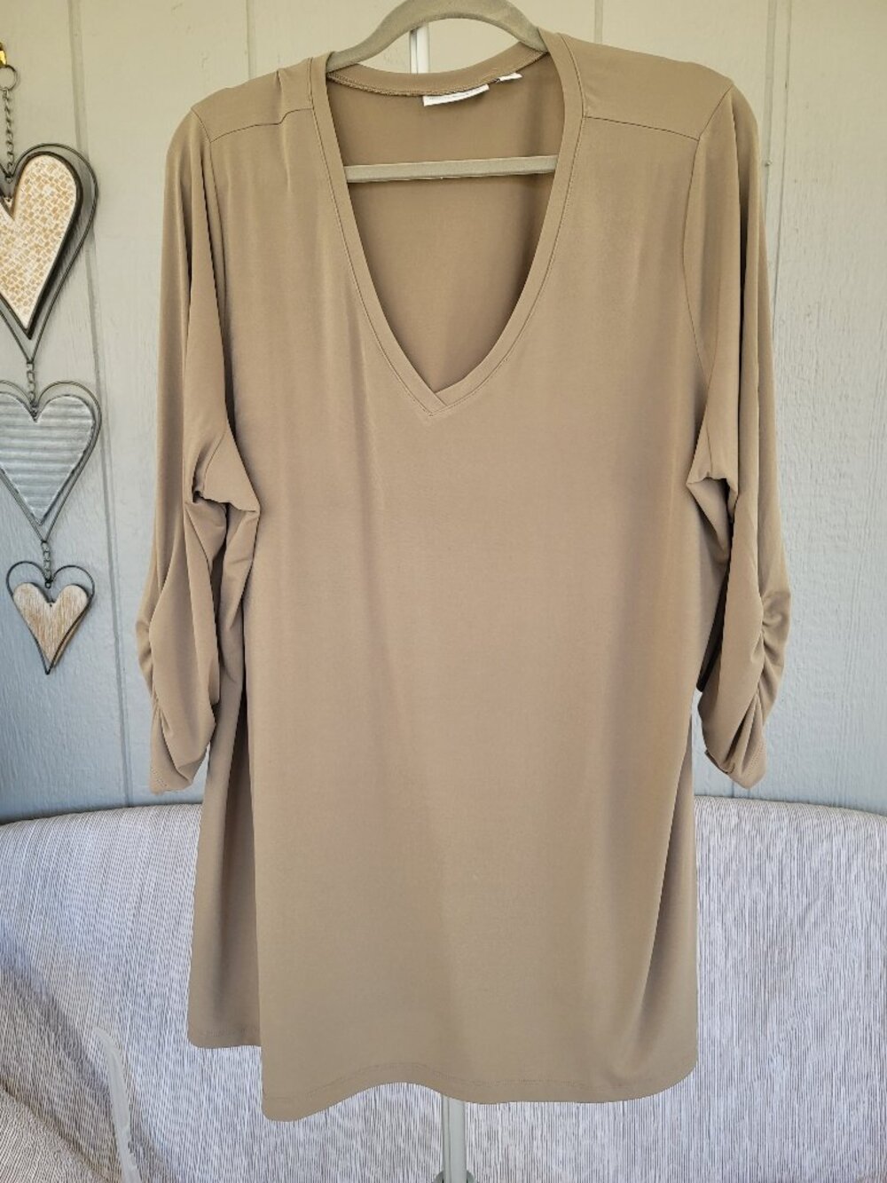 Susan Graver Susan Graver Liquid Knit V-Neck Top Taupe 2X